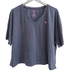 US Polo Assn. Women's 3X Crop V-Neck‎ Tee T-Shirt Pink Gray